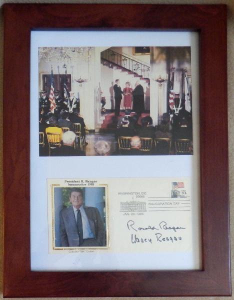 NEW ITEM Ronald Reagan and Nancy Reagan signed 1985 Inaugural FDC in a frame with Photo